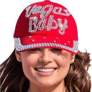 Women's Rhinestone Baseball Cap Bedazzled Distressed Denim Gift